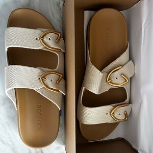 Rothy's Tan Sandals with Gold Accents